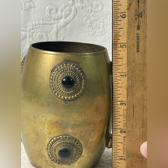 Brass Mug or Stein with Stones Embedded - Picture 6 of 7